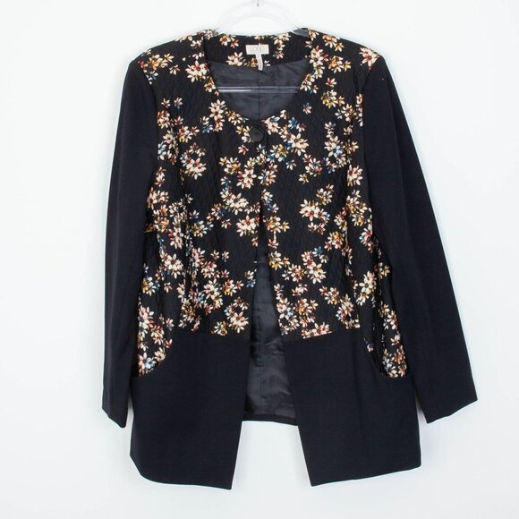 LOGO by Lori Goldstein Jackets & Blazers - Logo Lori Goldstein Womens Quilted Floral Jacket Size‎ 16 Black Lagenlook Fairy